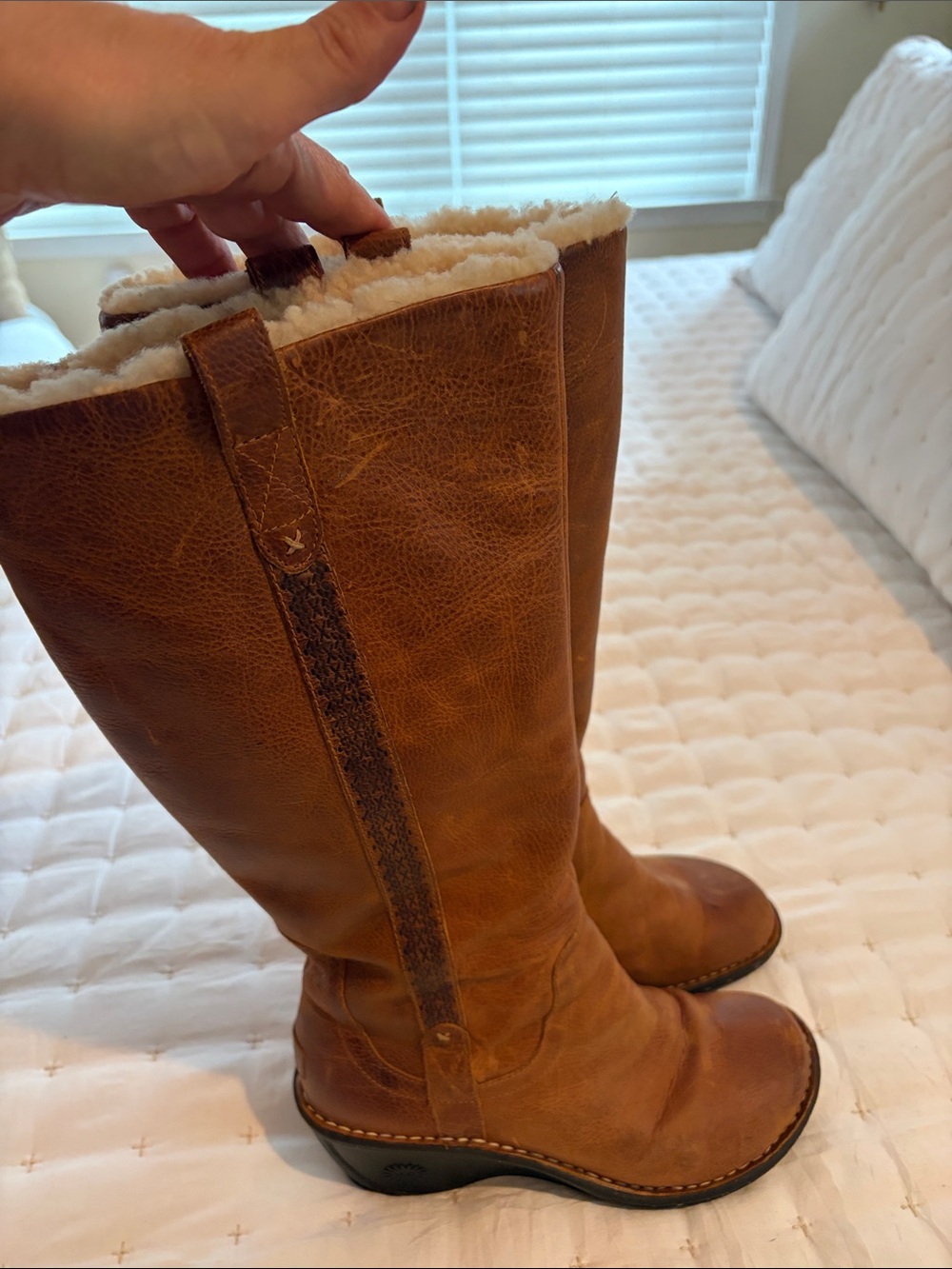 UGG Tall Leather Shearling-Lined Boots in Brown